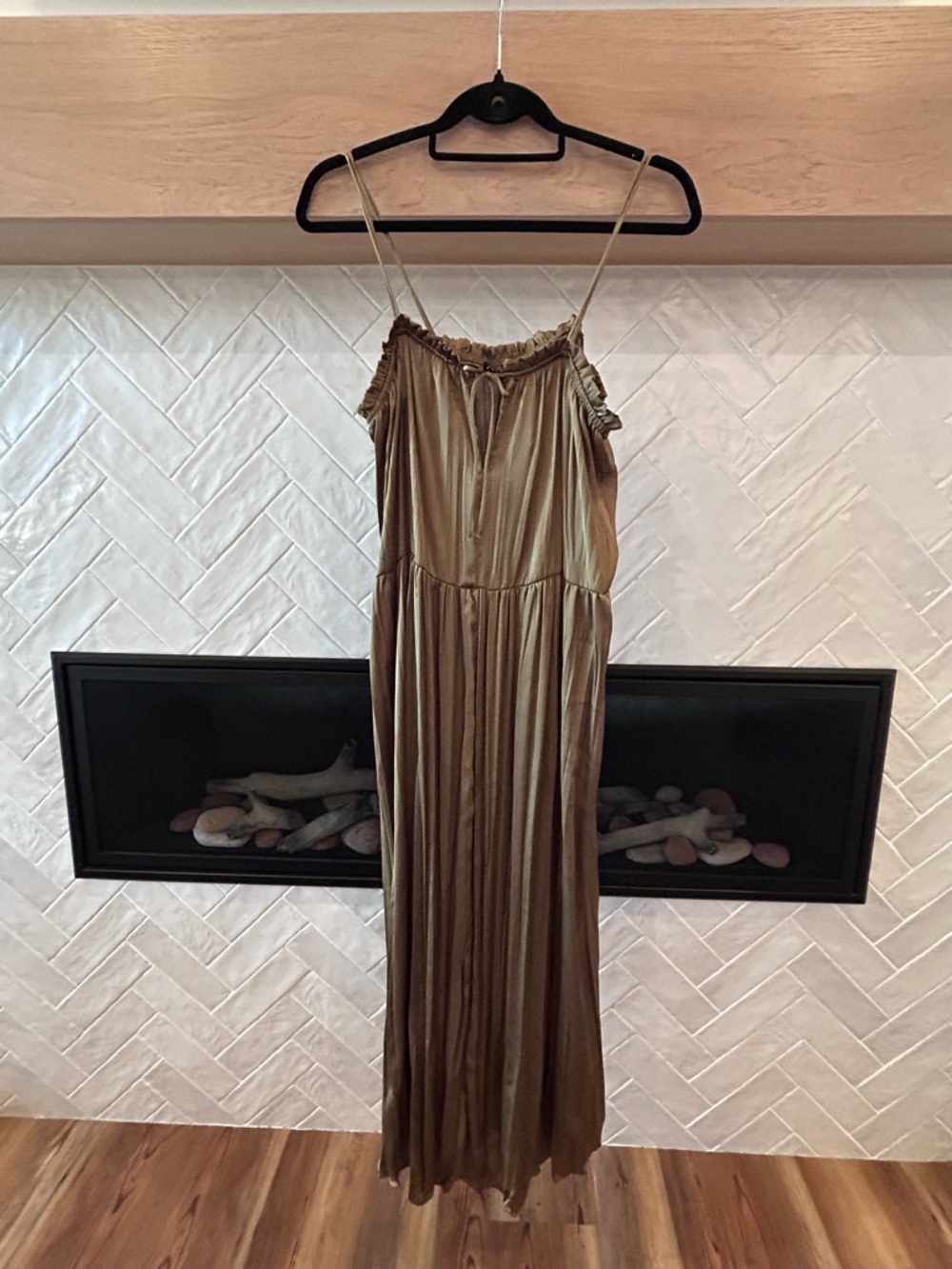 Zara Satin Effect Olive Green Dress M Medium